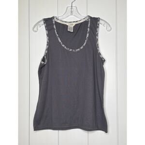 Lucky Brand Charcoal Sleeveless Tank Top with Leopard Trim – Size Large